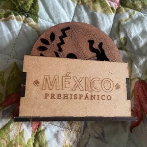 Mexico Yucatán wooden 3" round drink table artisan coasters set of 4‎